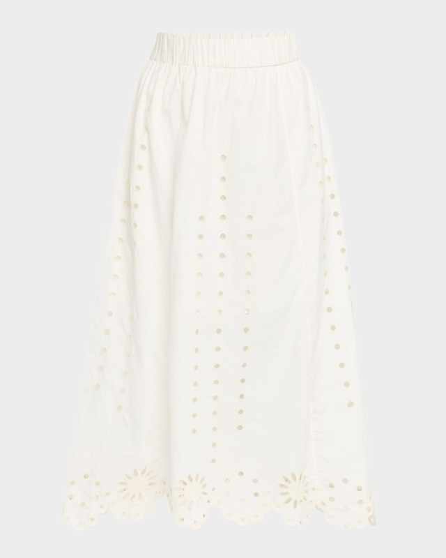 Vandy Eyelet-Embroidered Cotton Midi Skirt